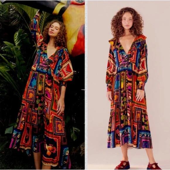 Farm Rio S Patchwork Tapestry Ankle Dress - Picture 1 of 6